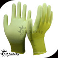 SRSAFETY 13 gauge nylon liner yellow pu gloves/working glove